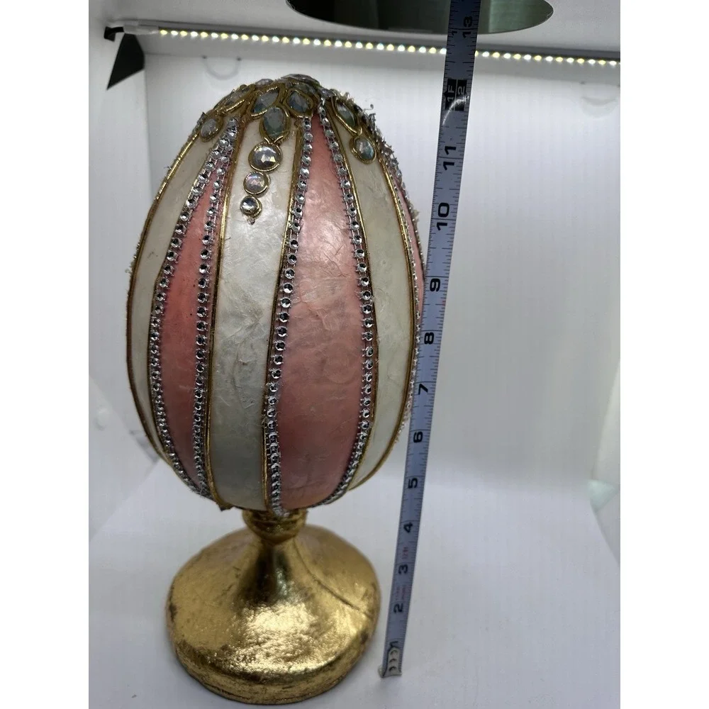 Capiz Easter Egg Pedestal Pier 1 Style Pink Gold Rhinestone‎ 12